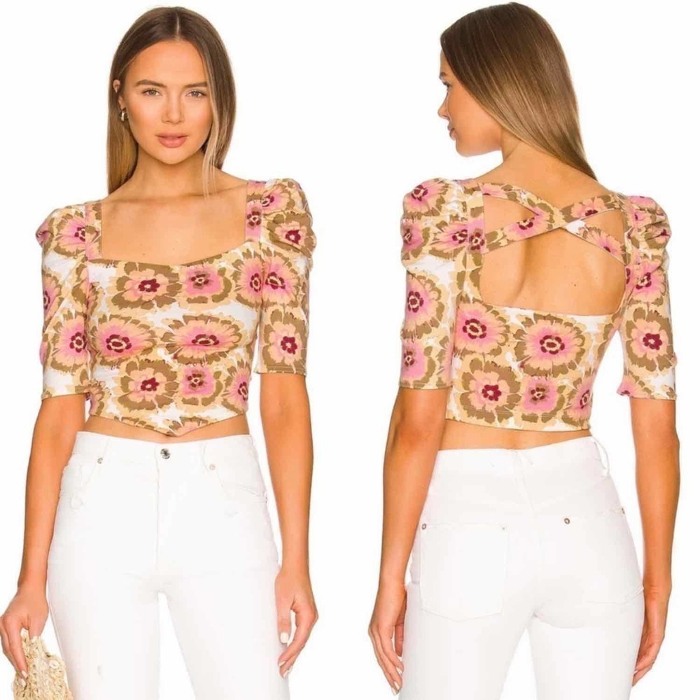 Free People Give Me More Floral Summer Top Size Small Ivory Combo